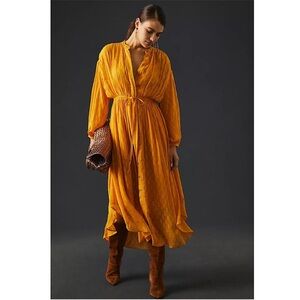 Anthropologie Allene Shimmer Maxi Dress Yellow Size XXS Boho
